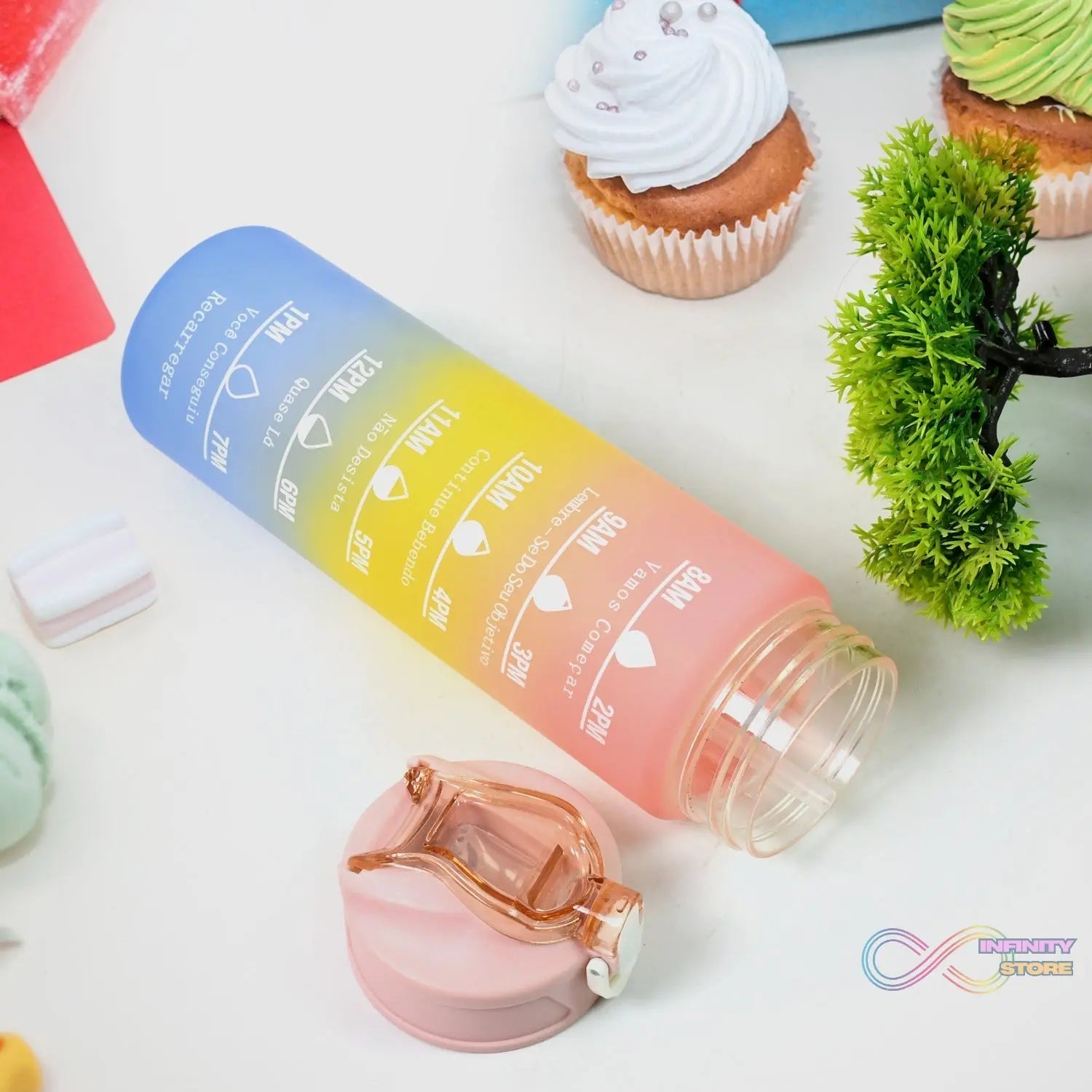 Plastic Colorful Motivational Water Bottle with Straw (900 ML) - infinityexculsivestore.com