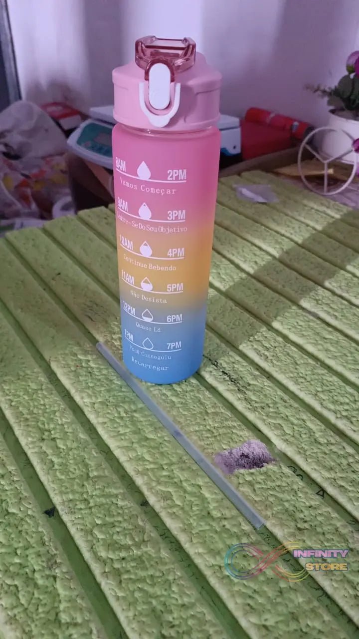 Plastic Colorful Motivational Water Bottle with Straw (900 ML) - infinityexculsivestore.com