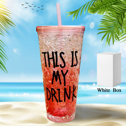 Plastic Creative Cold Drink Cup, Reusable Tea Coffee Tumbler with Lid and Straw, Double Wall Plastic Drinking Sport Bottle, Travel Tumbler - infinityexculsivestore.com