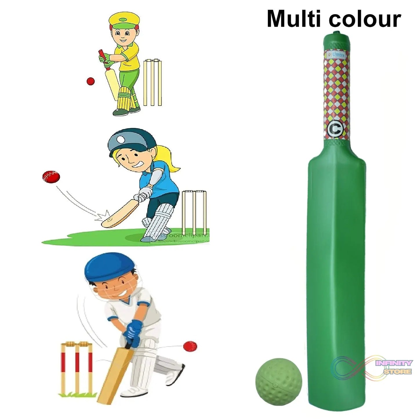 Full view of plastic cricket bat and ball set