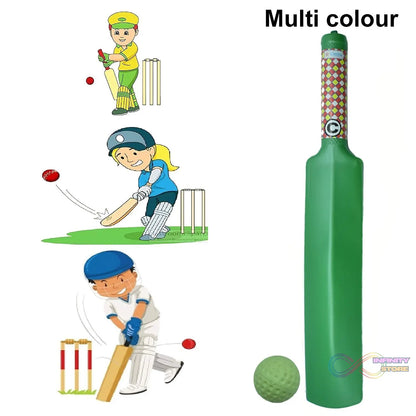 Full view of plastic cricket bat and ball set