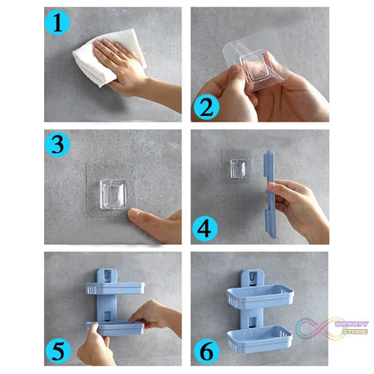 Durable plastic soap stand with double layers and a wall-mounted vacuum dispenser