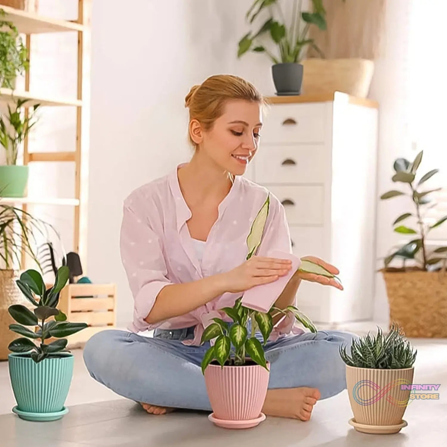 Plastic Flower Pot with Bottom Tray (5 Pcs Set / With Color Box) - infinityexculsivestore.com