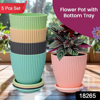 Plastic Flower Pot with Bottom Tray (5 Pcs Set) - infinityexculsivestore.com