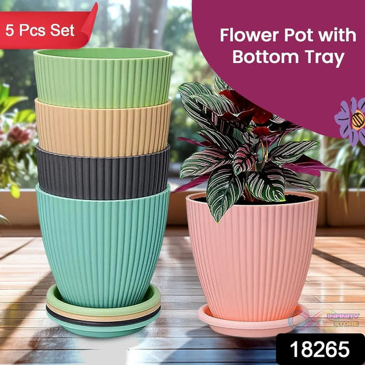 Plastic Flower Pot with Bottom Tray (5 Pcs Set) - infinityexculsivestore.com