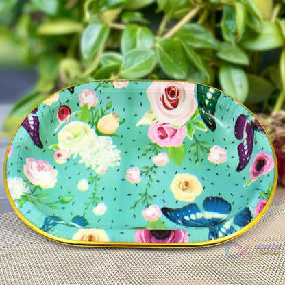 Plastic Flower Printed Design Serving Tray (3 Pcs Set / Mix Color) - infinityexculsivestore.com
