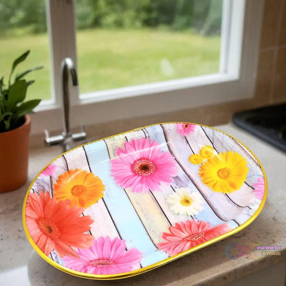 Plastic Flower Printed Design Serving Tray (3 Pcs Set / Mix Color) - infinityexculsivestore.com