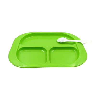 Plastic Food Plates / Biodegradable 3 Compartment Square Plate With Spoon for Food Snacks / Nuts / Desserts Plates for Kids, Reusable Plates for Outdoor, Camping, BPA - free (1 Pc) - infinityexculsivestore.com