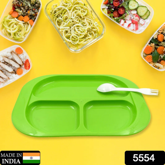 Plastic Food Plates / Biodegradable 3 Compartment Square Plate With Spoon for Food Snacks / Nuts / Desserts Plates for Kids, Reusable Plates for Outdoor, Camping, BPA - free (1 Pc) - infinityexculsivestore.com