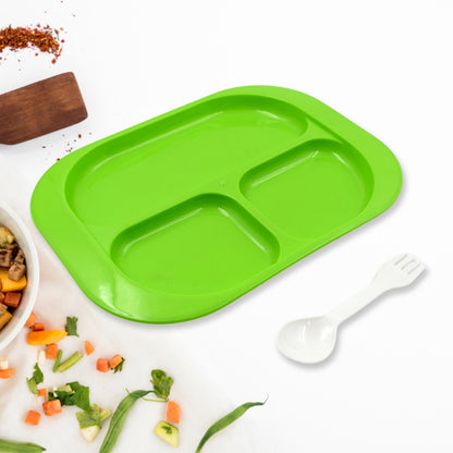 Plastic Food Plates / Biodegradable 3 Compartment Square Plate With Spoon for Food Snacks / Nuts / Desserts Plates for Kids, Reusable Plates for Outdoor, Camping, BPA - free (1 Pc) - infinityexculsivestore.com