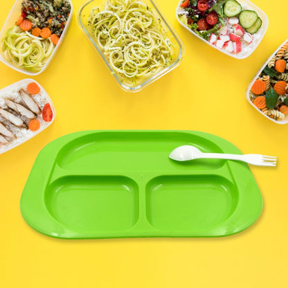 Plastic Food Plates / Biodegradable 3 Compartment Square Plate With Spoon for Food Snacks / Nuts / Desserts Plates for Kids, Reusable Plates for Outdoor, Camping, BPA - free (1 Pc) - infinityexculsivestore.com