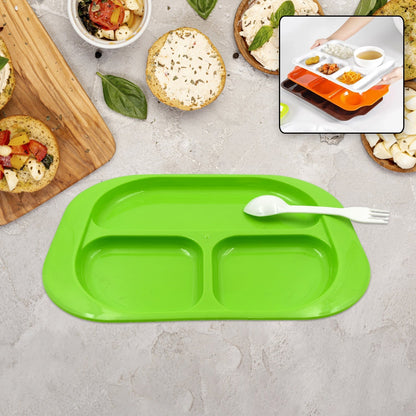 Plastic Food Plates / Biodegradable 3 Compartment Square Plate With Spoon for Food Snacks / Nuts / Desserts Plates for Kids, Reusable Plates for Outdoor, Camping, BPA - free (1 Pc) - infinityexculsivestore.com