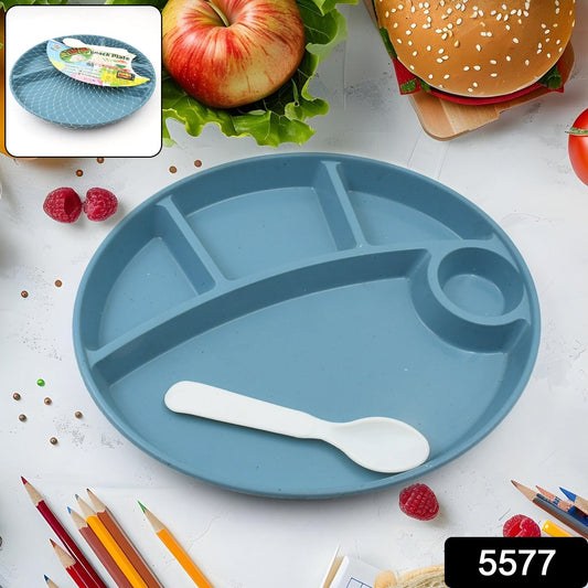 Plastic Food Plates / Biodegradable 5 Compartment Plate With Spoon for Food Snacks / Nuts / Desserts Plates for Kids, Reusable Plates for Outdoor, Camping, BPA - free (1 Pc) - infinityexculsivestore.com
