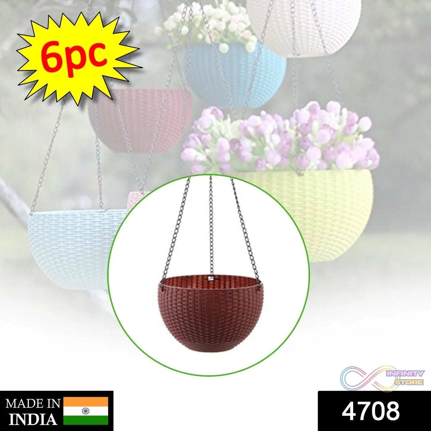 Flower pot with chain for hanging.