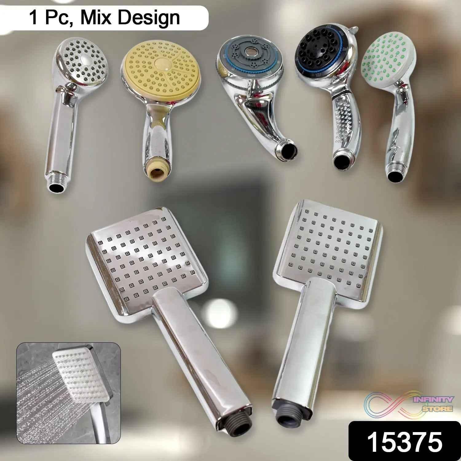 Plastic High Pressure Handheld Shower Head (1 Pc / Mix Design & Size) - infinityexculsivestore.com