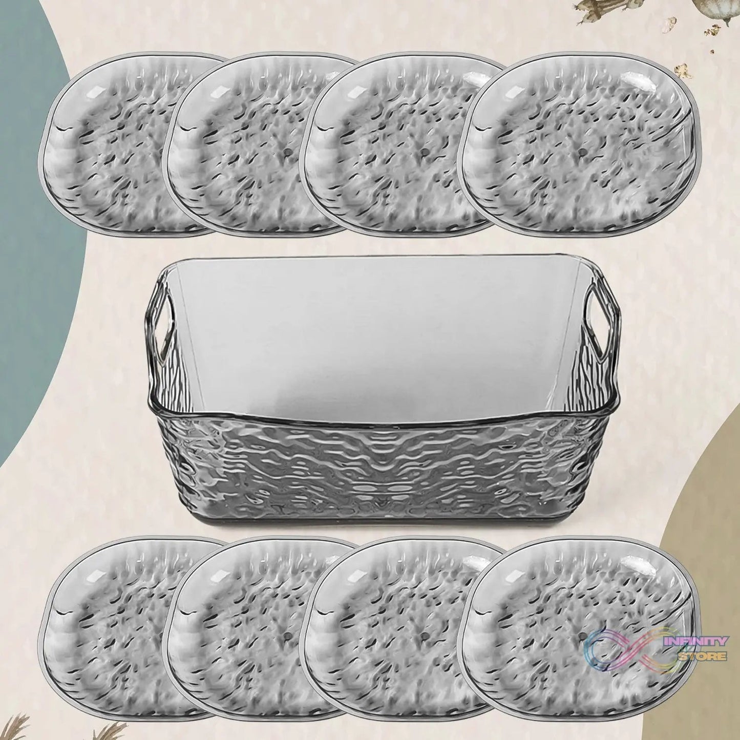 Plastic Household Plates Dinner Plates Dish Tray Skewer Bone Plate Set (9 Pcs Set) - infinityexculsivestore.com