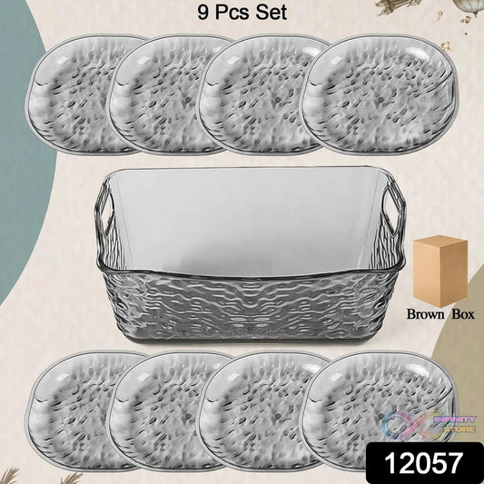Plastic Household Plates Dinner Plates Dish Tray Skewer Bone Plate Set (9 Pcs Set) - infinityexculsivestore.com
