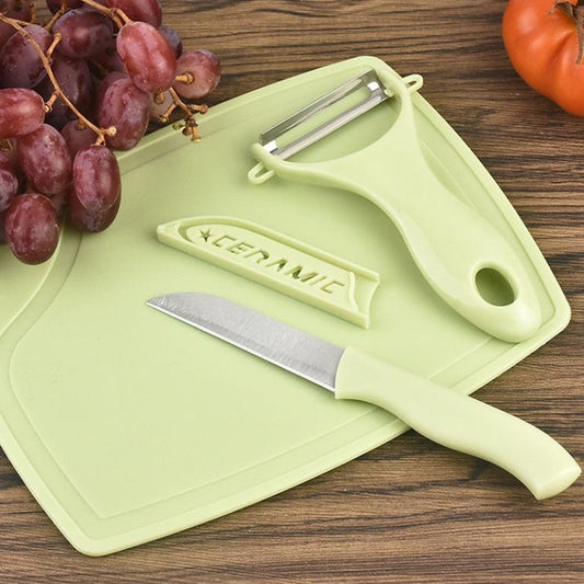 Plastic Kitchen Peeler - Green & Classic Stainless Steel 3 - Piece Knife Set Combo - infinityexculsivestore.com