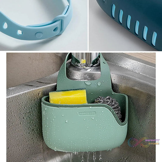 Plastic Kitchen Sponge Holder, Sink Drain Rack Sink Organizer Sink Drain Hanging Bag for Kitchen (1 Pc) - infinityexculsivestore.com