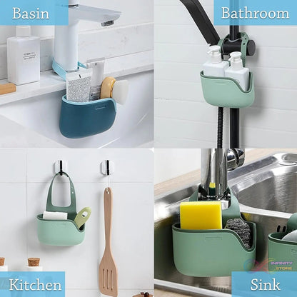 Plastic Kitchen Sponge Holder, Sink Drain Rack Sink Organizer Sink Drain Hanging Bag for Kitchen (1 Pc) - infinityexculsivestore.com