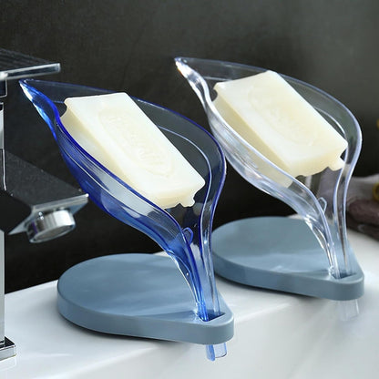 Plastic Leaf Shape Soap Box Self Draining Bathroom Soap Holder, Decorative Drainage Plastic Soap Dish with Draining Tray (Mix Color / 1 Pc) - infinityexculsivestore.com