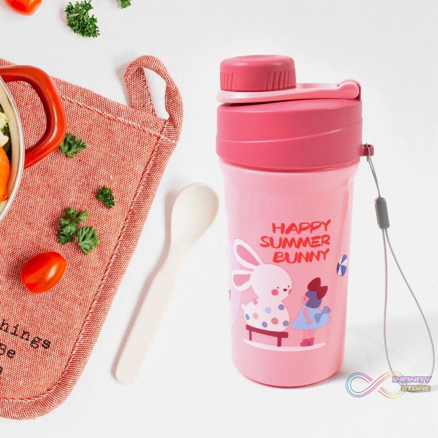 Plastic Lunch Box Leak Proof 2 Compartment with Bottle and Fork (1 Set / Mix Color) - infinityexculsivestore.com