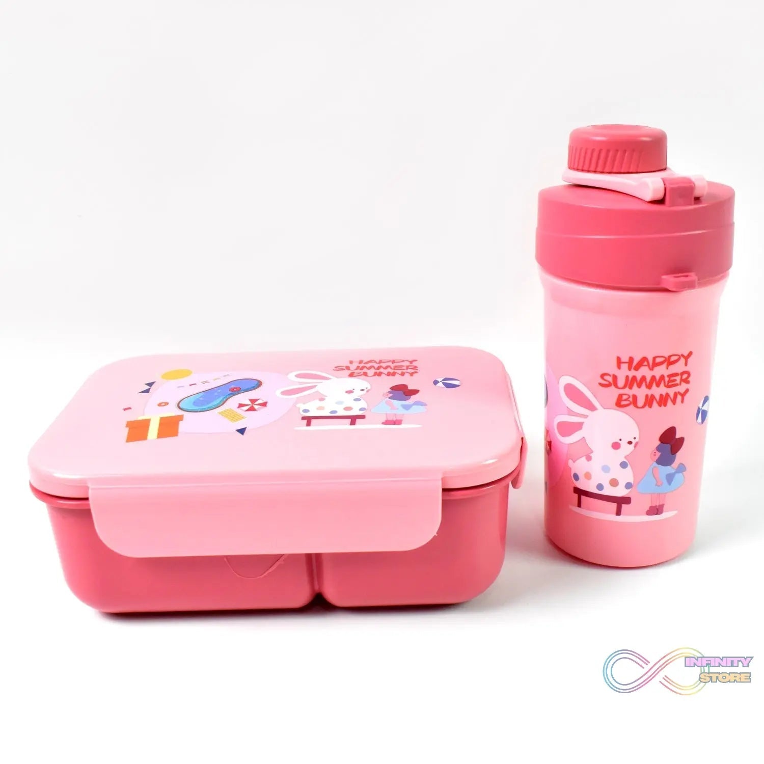 Plastic Lunch Box Leak Proof 2 Compartment with Bottle and Fork (1 Set / Mix Color) - infinityexculsivestore.com