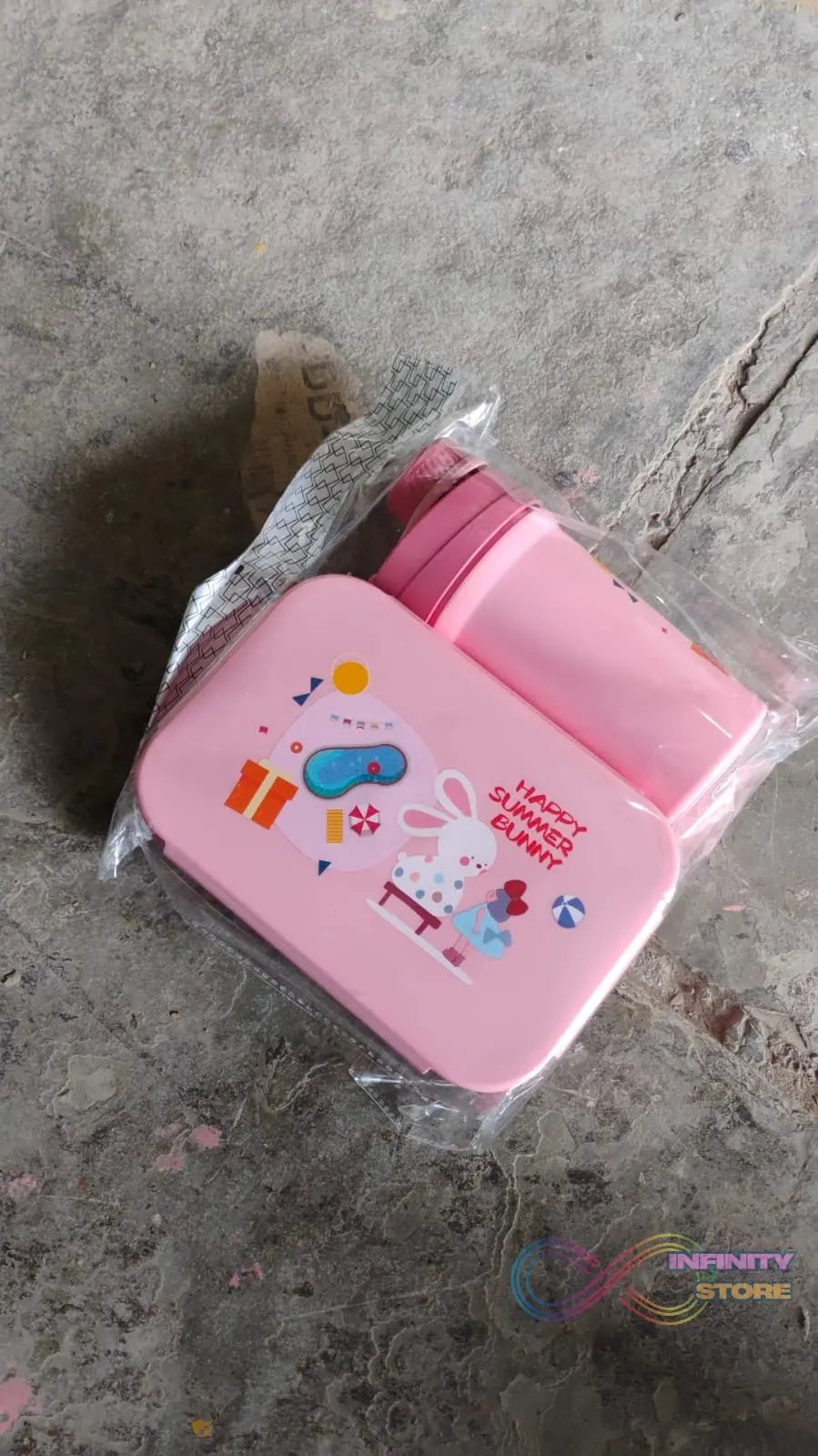 Plastic Lunch Box Leak Proof 2 Compartment with Bottle and Fork (1 Set / Mix Color) - infinityexculsivestore.com