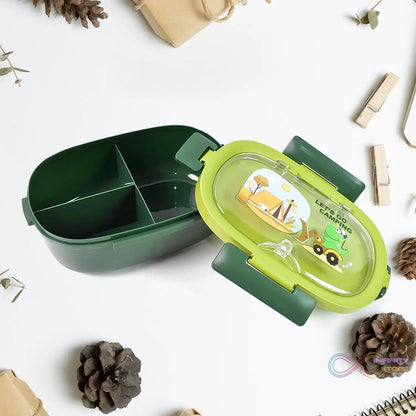 Plastic Lunch Box Leak Proof 3 Compartment with Bottle, Spoon and Fork (1 Set) - infinityexculsivestore.com