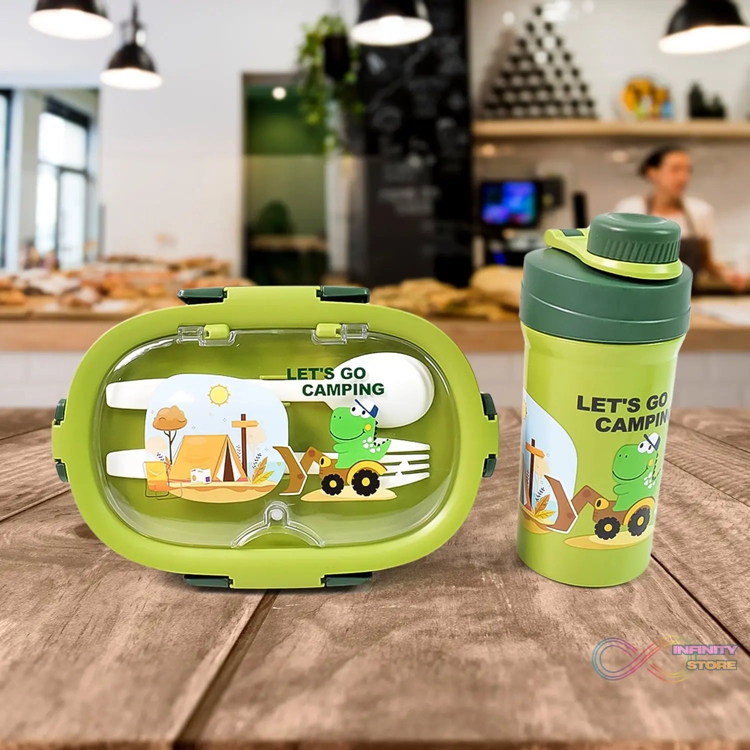 Plastic Lunch Box Leak Proof 3 Compartment with Bottle, Spoon and Fork (1 Set) - infinityexculsivestore.com