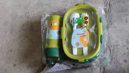 Plastic Lunch Box Leak Proof 3 Compartment with Bottle, Spoon and Fork (1 Set) - infinityexculsivestore.com