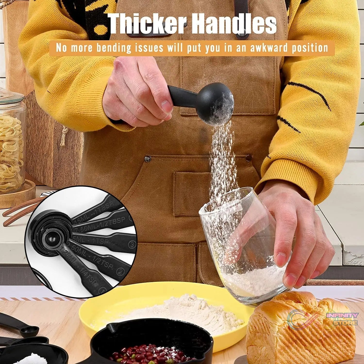 11-piece black plastic measuring cups and spoons with a decorative butterfly holder