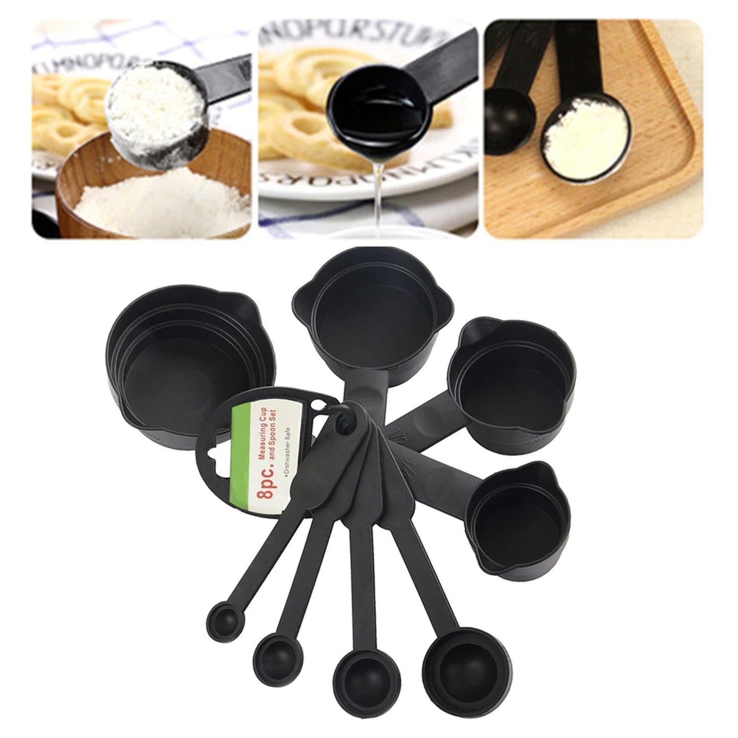Plastic Measuring Cups and Spoons (8 Pcs, Black) - infinityexculsivestore.com