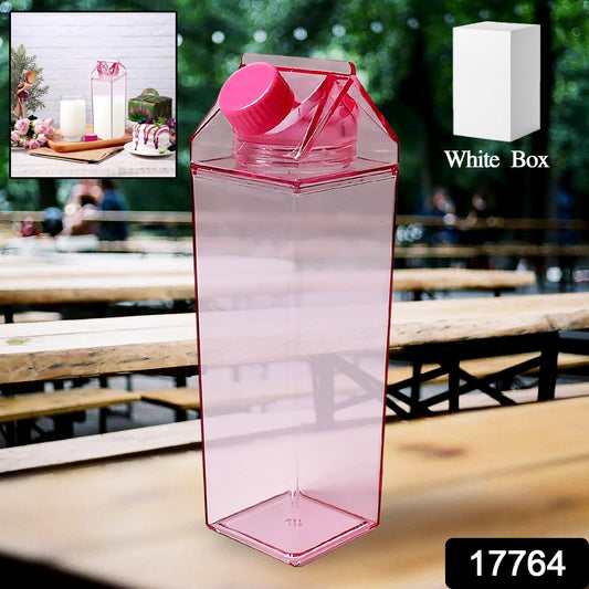 Plastic Milk Carton Colorful Clear Water Bottle, 17 Oz Portable Milk Box Leakproof Square Juice Bottle for Outdoor Sports Travel Camping - infinityexculsivestore.com