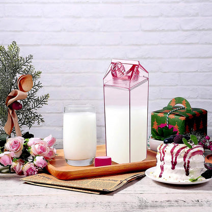 Plastic Milk Carton Colorful Clear Water Bottle, 17 Oz Portable Milk Box Leakproof Square Juice Bottle for Outdoor Sports Travel Camping - infinityexculsivestore.com