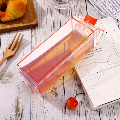 Plastic Milk Carton Colorful Clear Water Bottle, 17 Oz Portable Milk Box Leakproof Square Juice Bottle for Outdoor Sports Travel Camping - infinityexculsivestore.com