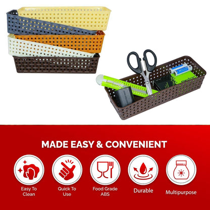Plastic Multipurpose Desk Organizer Tray Office Drawer Dividers Storage Bins for Kitchen, Bathroom, Office, Makeup, Bedroom Dresser, Craft Basket Rack Multicolour (6 Pcs Set) - infinityexculsivestore.com