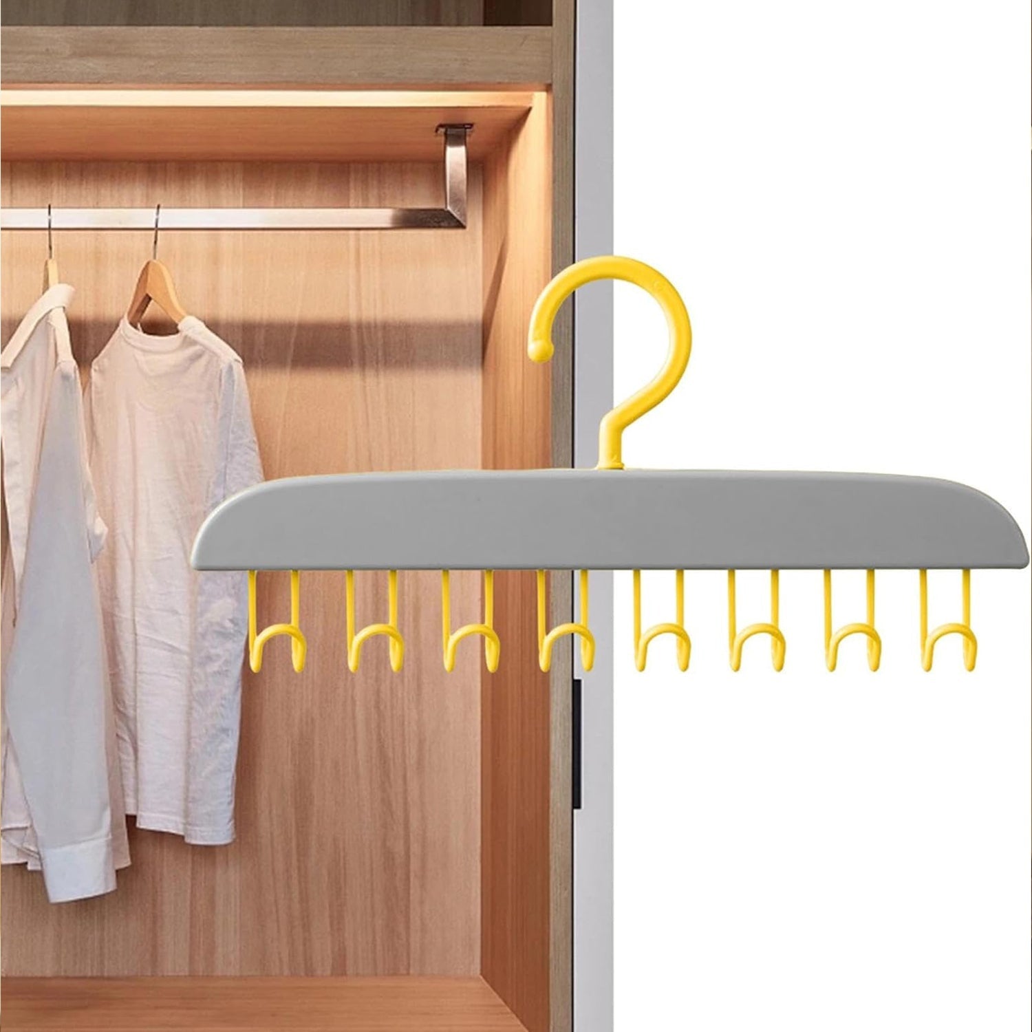 Plastic Organizer Hanger 360 Degree Rotatable Clothes Multifunctional with 8 Hooks Heavy Duty Clothing Tank Top Belt Towel Drying Rack Holder (1 pc) - infinityexculsivestore.com