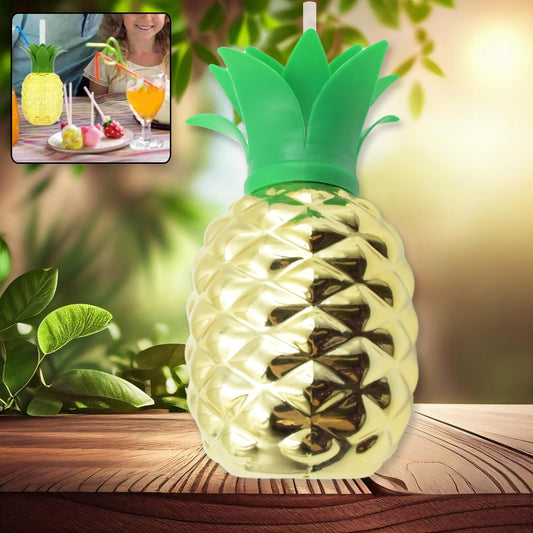 Plastic Pineapple Cups with Straw (1 Pc) - Party Favors, Hawaiian, Beach - infinityexculsivestore.com