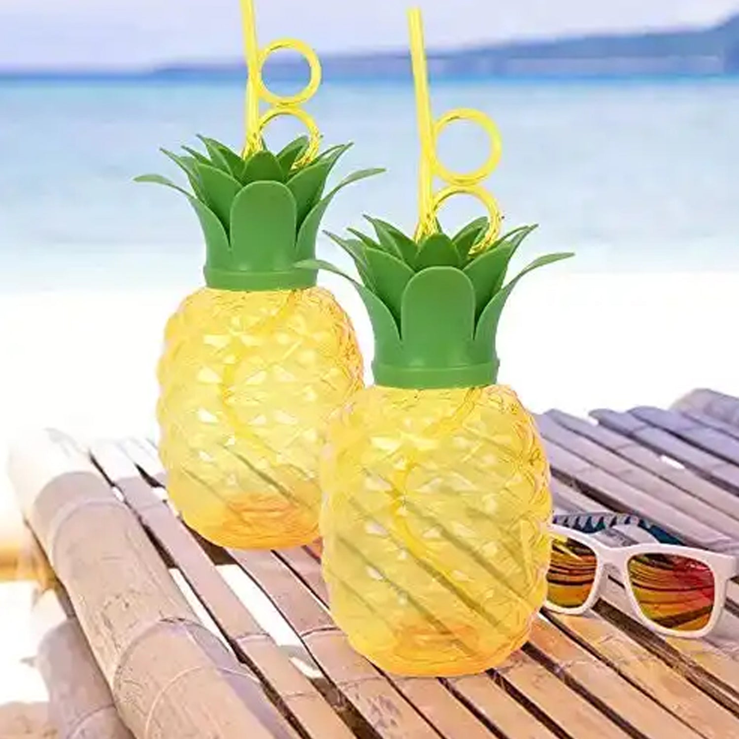 Plastic Pineapple Cups with Straw (1 Pc) - Party Favors, Hawaiian, Beach - infinityexculsivestore.com