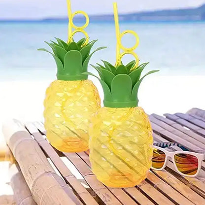 Plastic Pineapple Cups with Straw (1 Pc) - Party Favors, Hawaiian, Beach - infinityexculsivestore.com