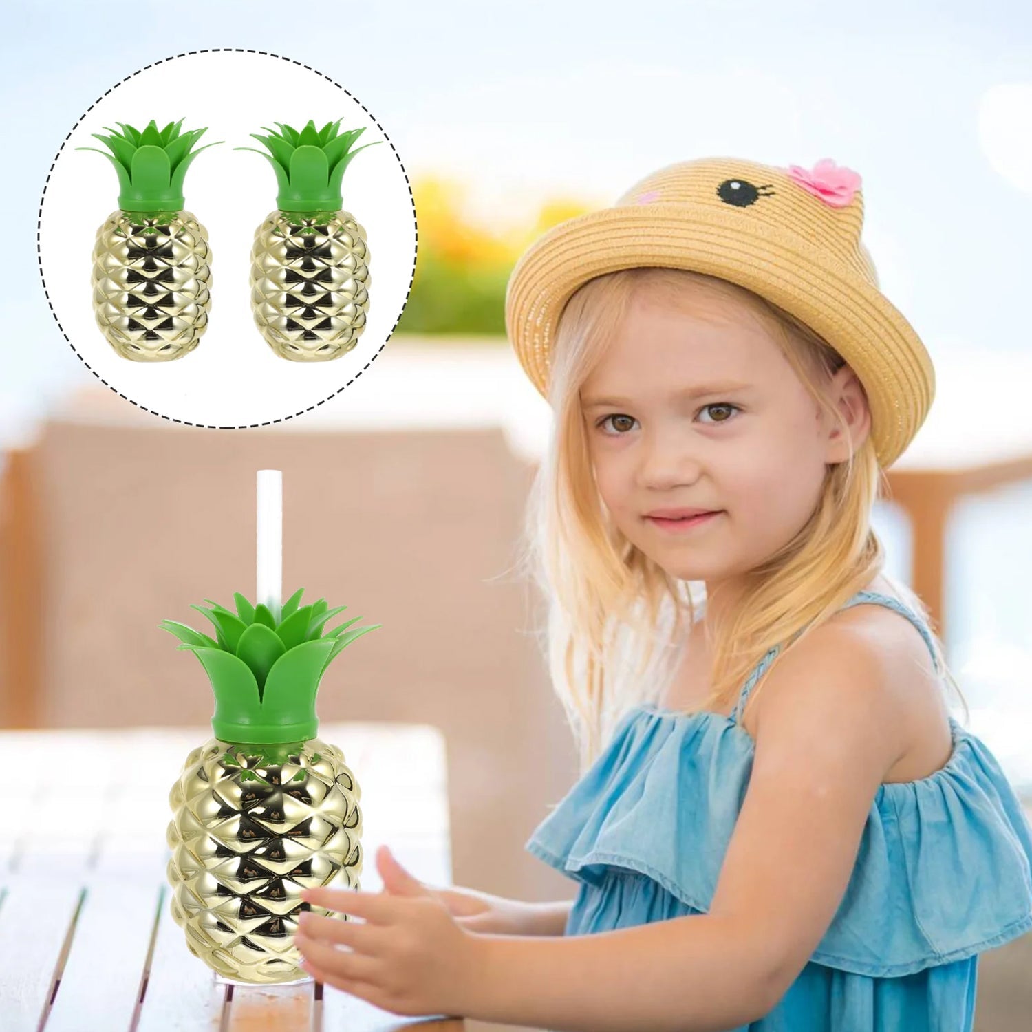 Plastic Pineapple Cups with Straw (1 Pc) - Party Favors, Hawaiian, Beach - infinityexculsivestore.com
