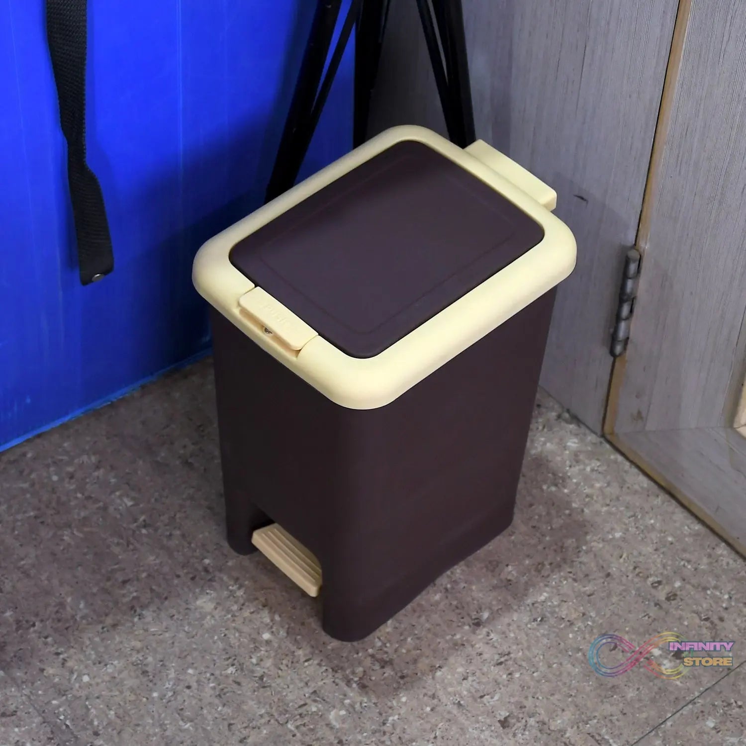 Plastic Push N Pedal Dustbin Plastic Kitchen Waste Bin with Lid | Trash Can Waste Basket for Bathroom, Hands Free with Step On Foot Pedal and Garbage Bag Ring ( 7 Ltr. ) - infinityexculsivestore.com