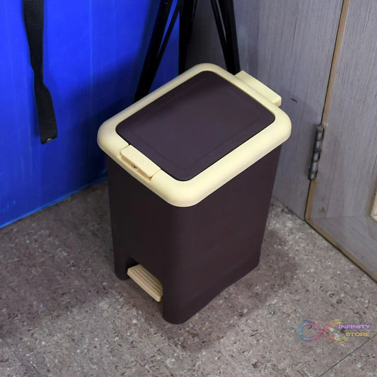 Plastic Push N Pedal Dustbin Plastic Kitchen Waste Bin with Lid | Trash Can Waste Basket for Bathroom, Hands Free with Step On Foot Pedal and Garbage Bag Ring ( 7 Ltr. ) - infinityexculsivestore.com