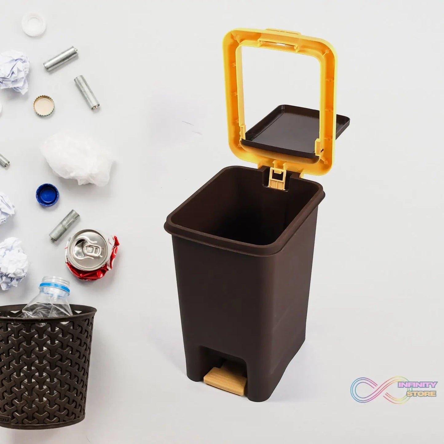 Plastic Push N Pedal Dustbin Plastic Kitchen Waste Bin with Lid | Trash Can Waste Basket for Bathroom, Hands Free with Step On Foot Pedal and Garbage Bag Ring ( 7 Ltr. ) - infinityexculsivestore.com