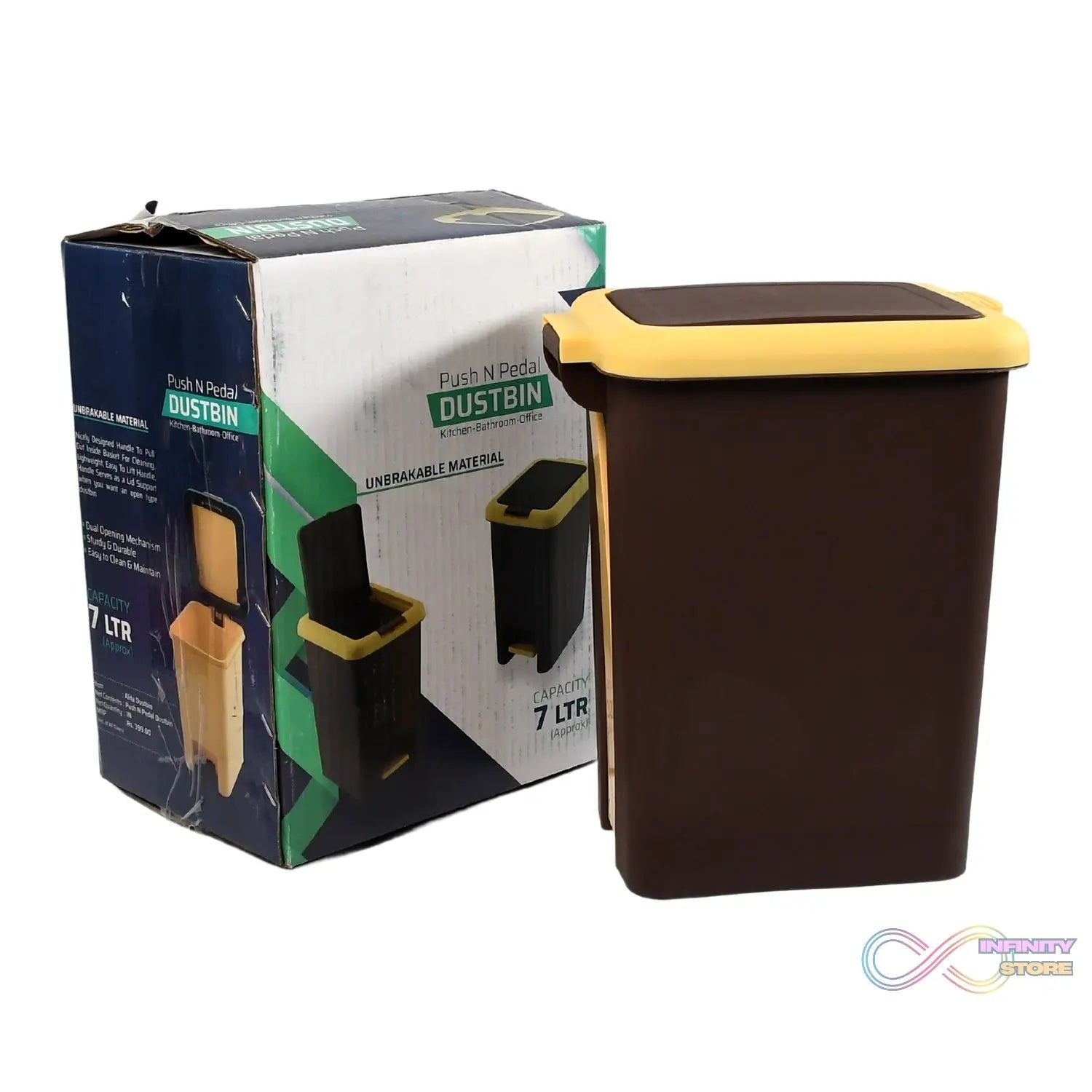 Plastic Push N Pedal Dustbin Plastic Kitchen Waste Bin with Lid | Trash Can Waste Basket for Bathroom, Hands Free with Step On Foot Pedal and Garbage Bag Ring ( 7 Ltr. ) - infinityexculsivestore.com