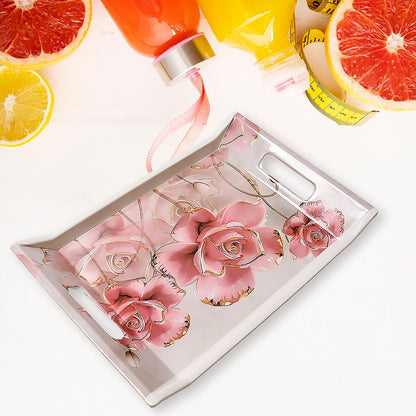Plastic Rectangular Shape Flower Printed Design Serving Tray 3 pcs Home and Kitchen Use (3 pcs set) - infinityexculsivestore.com