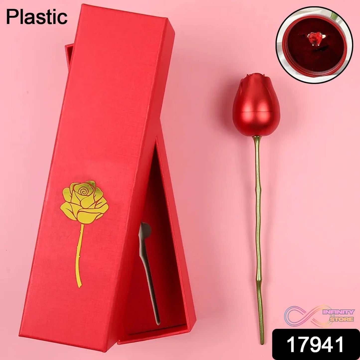 Plastic Red Rose Couple Rings Box - Fancy Rings Box (No Rings Included / 1 pc) - infinityexculsivestore.com