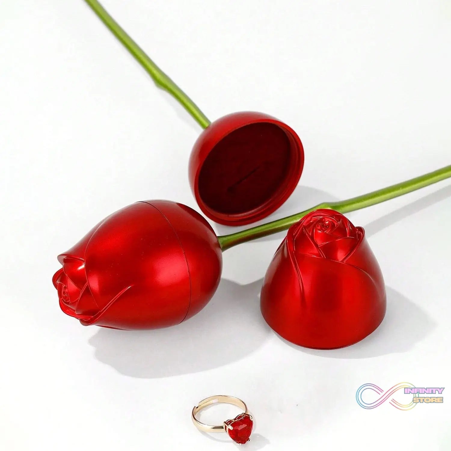 Plastic Red Rose Couple Rings Box - Fancy Rings Box (No Rings Included / 1 pc) - infinityexculsivestore.com