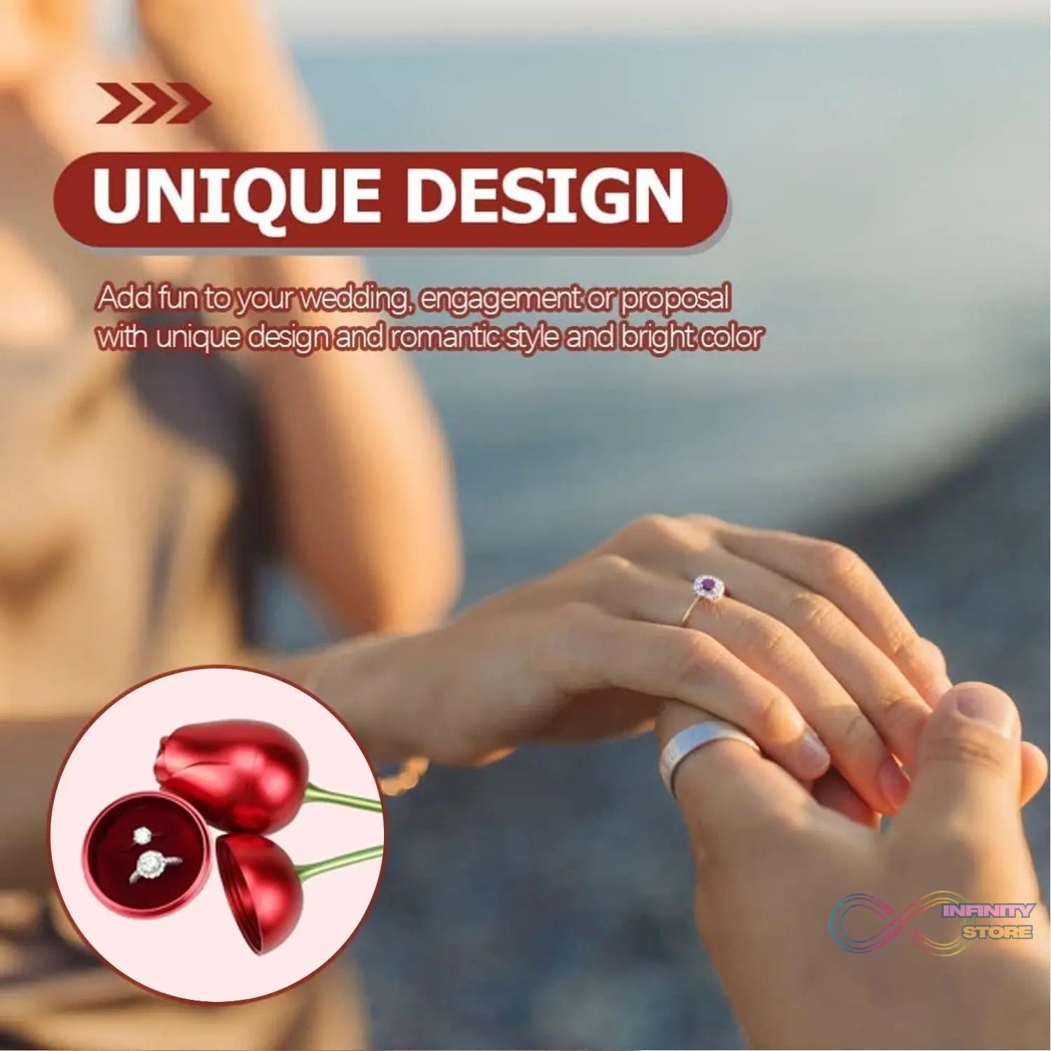 Plastic Red Rose Couple Rings Box - Fancy Rings Box (No Rings Included / 1 pc) - infinityexculsivestore.com